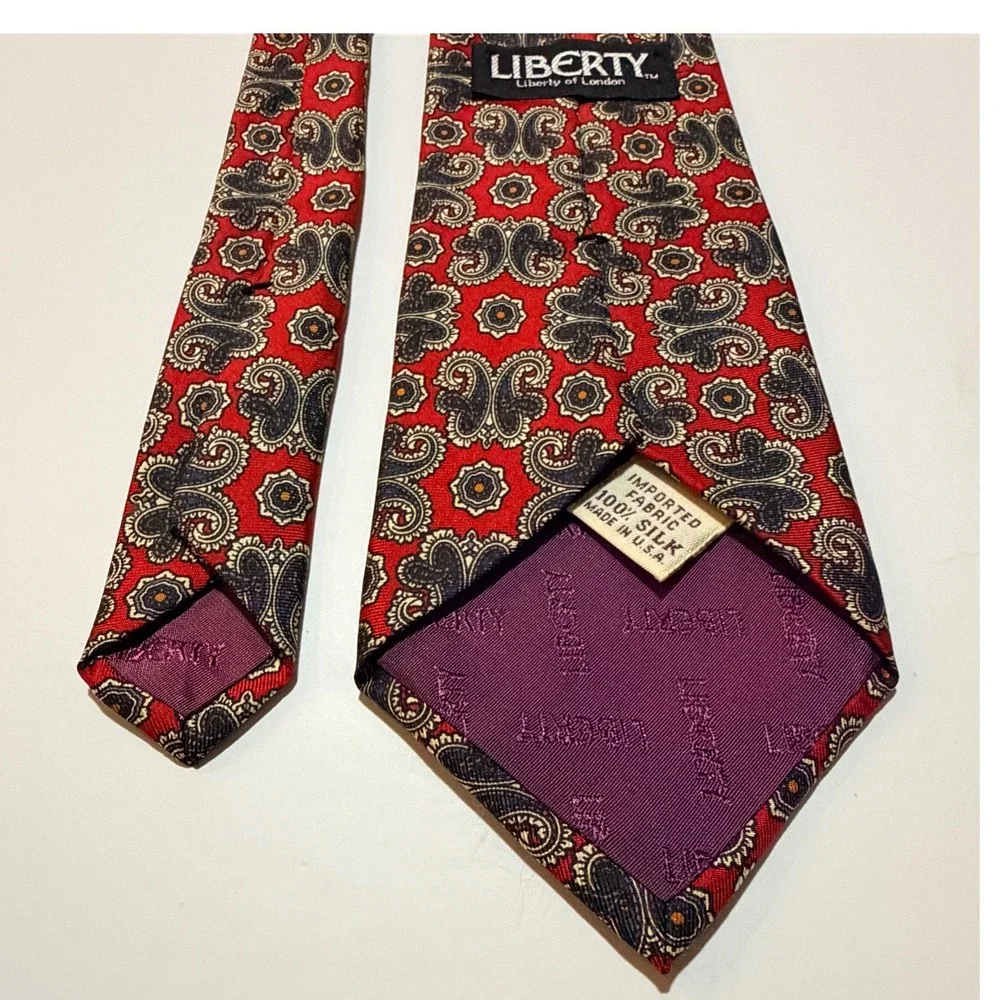 Liberty of London Necktie Red Paisley Silk Medallion Classic Made in USA Tie
